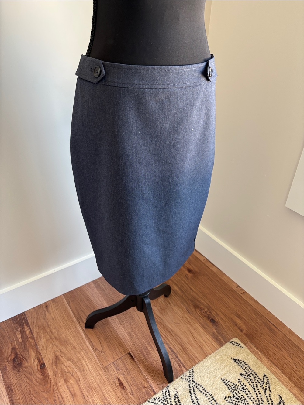 LOFT Navy Pencil Skirt with Button-Tab Waist